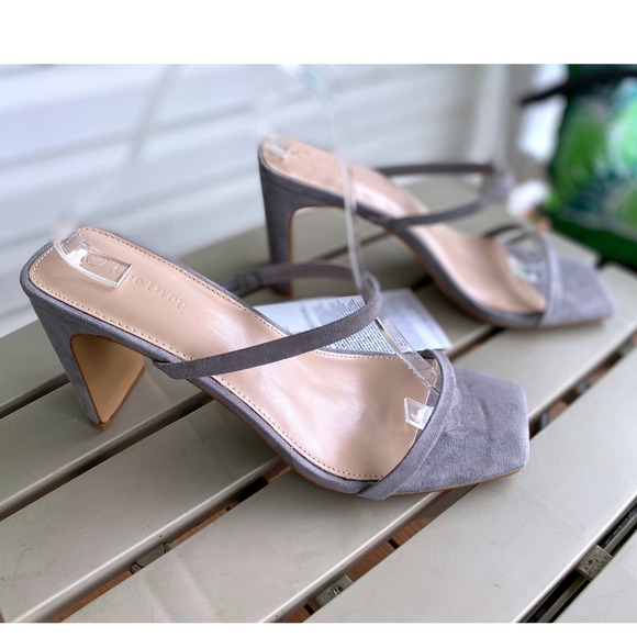 The Drop Gray Suede Heeled Sandals‎ Square Toe Strappy Heels Size 10 NWB - Picture 1 of 16
